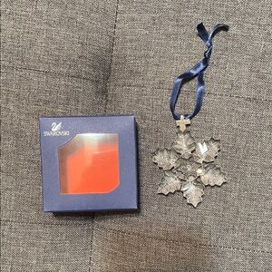 Swarovski Crystal Snowflake Ornament with Navy Ribbon